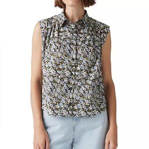 Levi's Gracen Cotton Button Front Blouse Floral Sleeveless Western Womens Medium